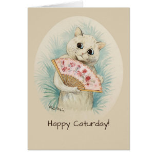 Witte kat met een fan CC0134 Louis Wain