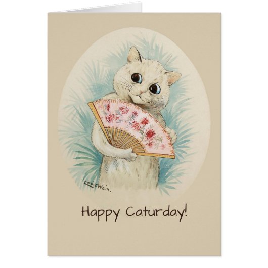 Witte kat met een fan CC0134 Louis Wain (Voorkant)