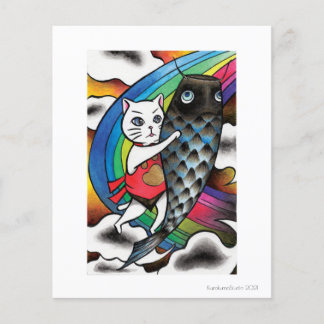 Witte kat met een karper