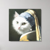 Witte kat met een parel oorbel canvas afdruk (Voorkant)