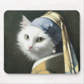Witte kat met een parel oorbel muismat (Voorkant)