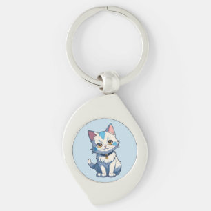 Witte Kat met Feline Charm Sleutelhanger
