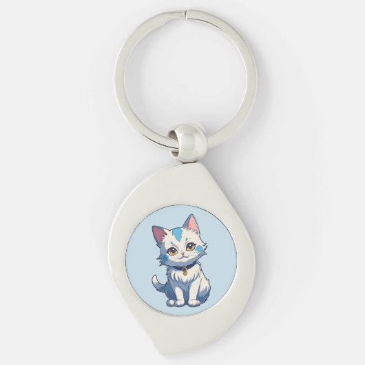 Witte Kat met Feline Charm Sleutelhanger (Voorkant)