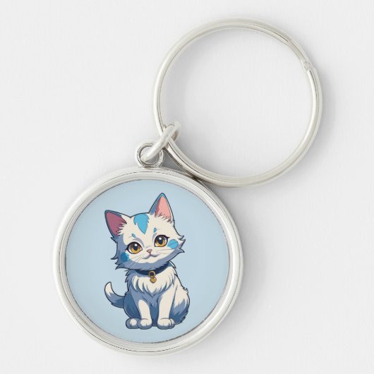 Witte Kat met Feline Charm Sleutelhanger (Voorkant)