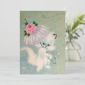  witte kat met Floral Umbrella Feestdagenkaart (Staand voorkant)