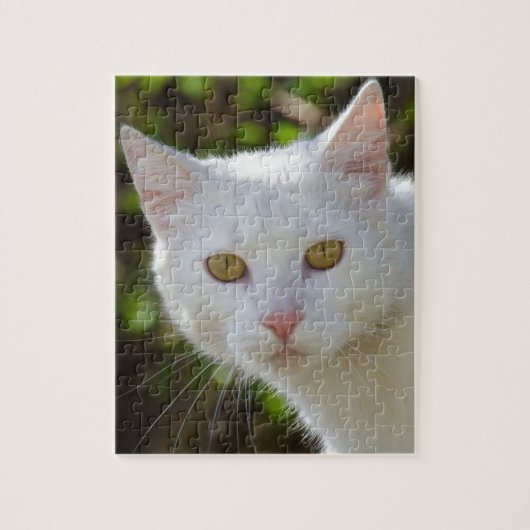 Witte kat met gele ogen ogen legpuzzel (Verticaal)