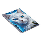 Witte Kat met Heldere Blauwe Gepersonaliseerde Oge Notitieboek (Rechterzijde)