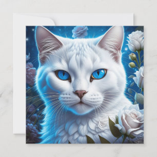 Witte Kat met Heldere Blauwe Ogen Bloemen