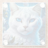 Witte Kat met Heldere Blauwe Ogen Bloemen Glazen Onderzetter (Achterkant)