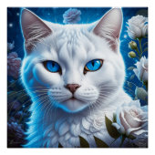 Witte kat met heldere blauwe ogen bloemstuk  perfect poster (Voorkant)