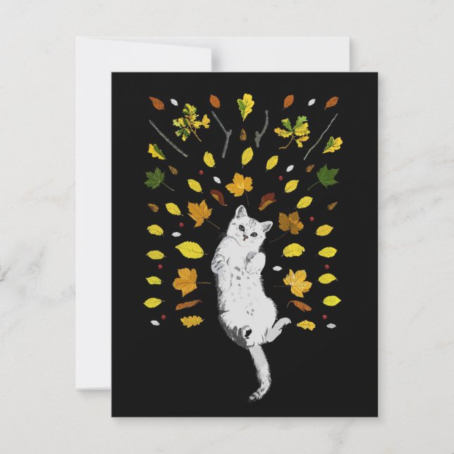 Witte kat met herfstbladeren (Voorkant)