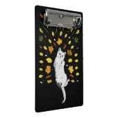 Witte kat met herfstbladeren mini klembord (Schuin)