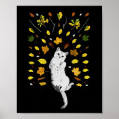 Witte kat met herfstbladeren poster (Voorkant)