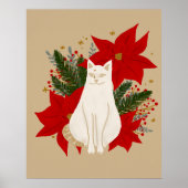 Witte kat met kerstblad - klassiek poster (Voorkant)
