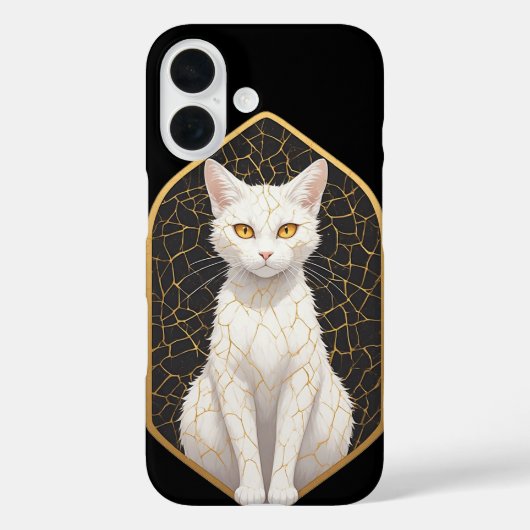 Witte kat met Kintsugi-patroon 🐾 Case-Mate iPhone Case (Achterkant)