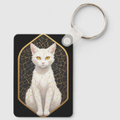 Witte kat met Kintsugi-patroon 🐾 Sleutelhanger (Achterkant)