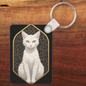 Witte kat met Kintsugi-patroon 🐾 Sleutelhanger (Achterkant)