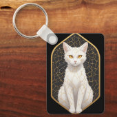 Witte kat met Kintsugi-patroon 🐾 Sleutelhanger (Voorkant)