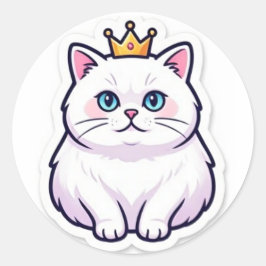 Witte Kat Met Kroon Sticker Knuffelige Prinses Kat