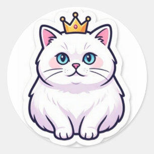 Witte Kat Met Kroon Sticker Knuffelige Prinses Kat