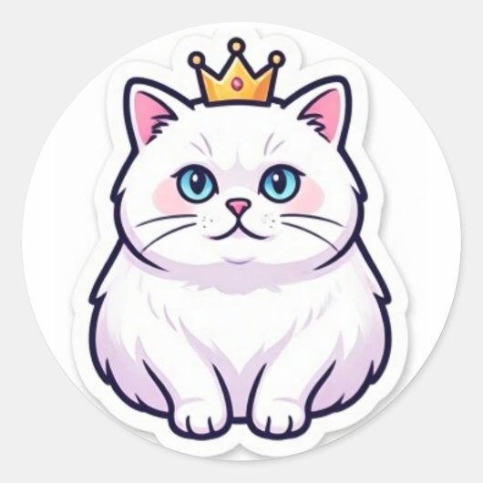 Witte Kat Met Kroon Sticker Knuffelige Prinses Kat (Voorkant)