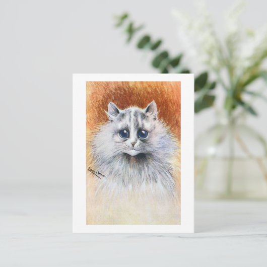 Witte kat met lange adem, Louis Wain Briefkaart (Staand voorkant)