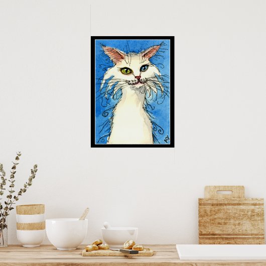 Witte kat met oneven ogen poster (Keuken)