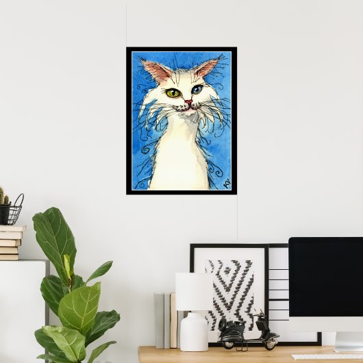 Witte kat met oneven ogen poster (Thuiskantoor)