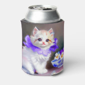 Witte kat met Paarse bloemkraag Blikjeskoeler (Blikje Achterkant)