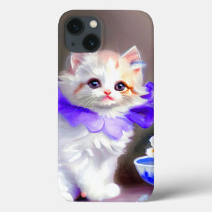 Witte kat met Paarse bloemkraag Case-Mate iPhone Case
