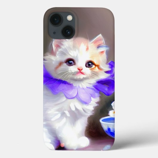 Witte kat met Paarse bloemkraag Case-Mate iPhone Case (Achterkant)