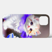 Witte kat met Paarse bloemkraag Case-Mate iPhone Case (Achterkant (horizontaal))