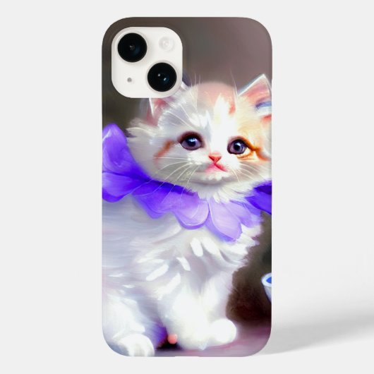 Witte kat met Paarse bloemkraag Case-Mate iPhone Case (Achterkant)