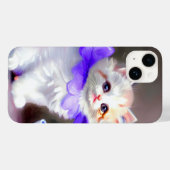 Witte kat met Paarse bloemkraag Case-Mate iPhone Case (Achterkant (horizontaal))