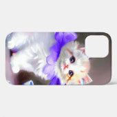 Witte kat met Paarse bloemkraag Case-Mate iPhone Case (Achterkant (horizontaal))