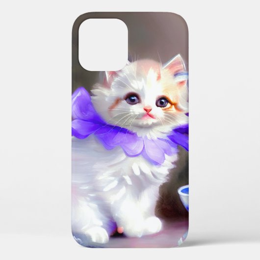 Witte kat met Paarse bloemkraag Case-Mate iPhone Case (Achterkant)