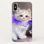 Witte kat met Paarse bloemkraag Case-Mate iPhone Case (Achterkant)