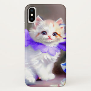 Witte kat met Paarse bloemkraag Case-Mate iPhone Case