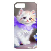 Witte kat met Paarse bloemkraag Case-Mate iPhone Case (Achterkant)