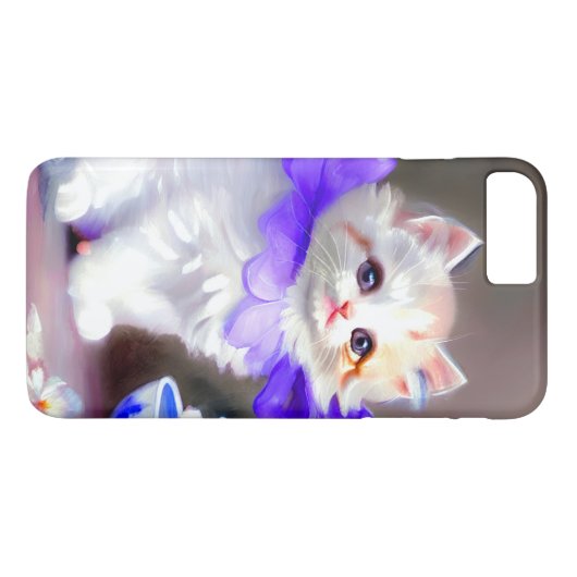 Witte kat met Paarse bloemkraag Case-Mate iPhone Case (Achterkant (Horizontaal))