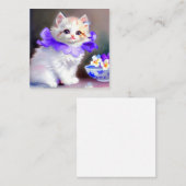 Witte kat met Paarse bloemkraag Informatiekaartje (Voorkant / Achterkant)
