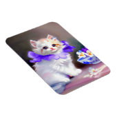 Witte kat met Paarse bloemkraag Magneet (Rechterzijde)