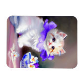 Witte kat met Paarse bloemkraag Magneet (Horizontaal)