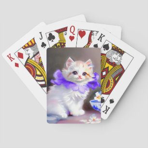 Witte kat met Paarse bloemkraag Pokerkaarten