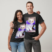 Witte kat met Paarse bloemkraag T-shirt (Unisex)