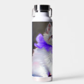 Witte kat met Paarse bloemkraag Waterfles (Voorkant)