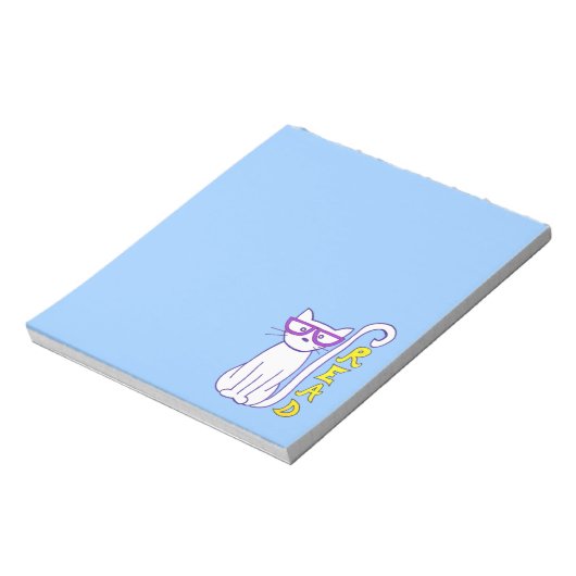 Witte kat met Paarse glazen als leesteken Notitieblok (Linkerzijde)