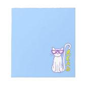 Witte kat met Paarse glazen als leesteken Notitieblok (Voorkant)