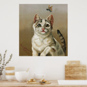  witte kat met Poster voor bijenkunst (Keuken)
