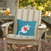 witte kat met rode bal en blad buitenkussen (Stoel)